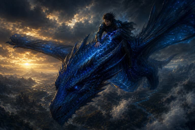 Eragon letí na zafírovo modrej dračici